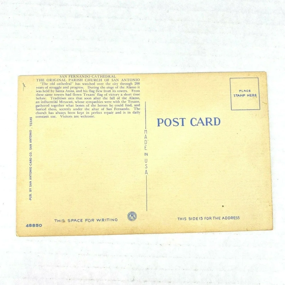 Vintage San Antonio Texas San‎ Fernando Cathedral USA Linen Postcard Unposted